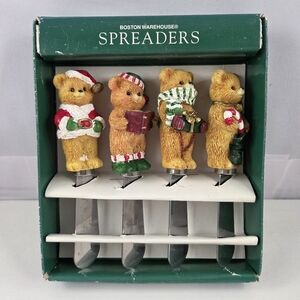 Vintage '97 NWT set of four Boston Warehouse Christmas Bear-handled Spreaders